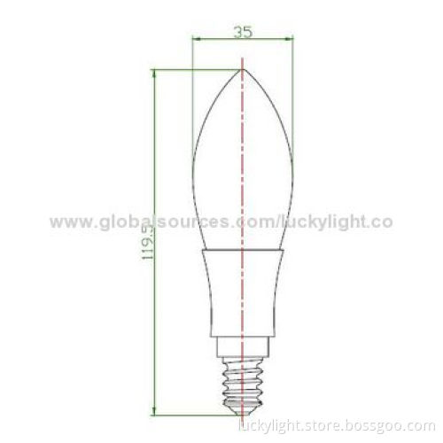 E14 Filament LED Candle Lamp with 220-240V AC, 2W, 200+lm, 2,700-3,000K